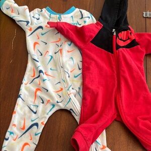 Nike Red and Black Hooded Baby One-Piece Fleece Romper